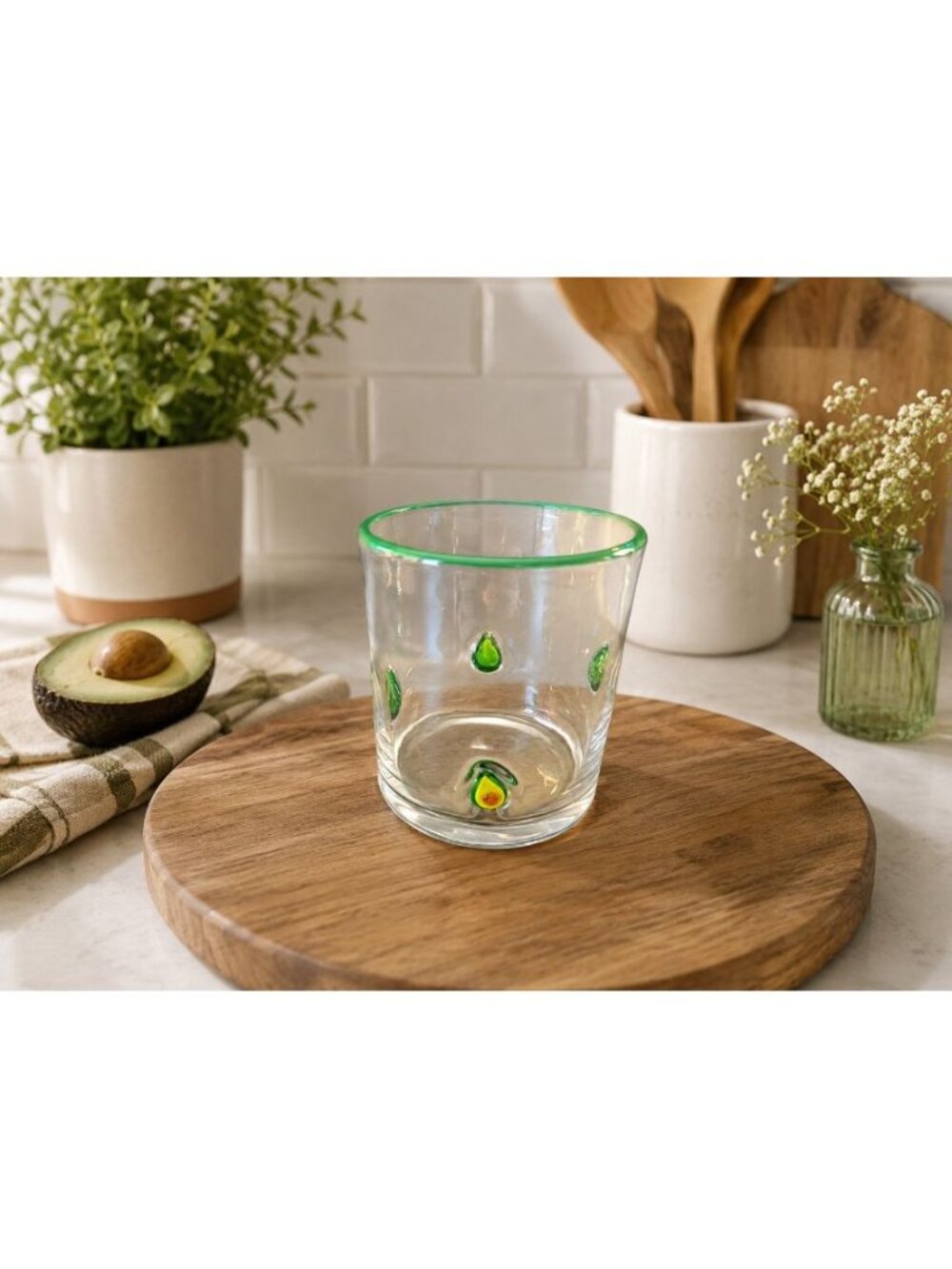 New Green & Yellow Avacado W/ Pit Barware Beverage Glass Cup Tumbler - Picture 2 of 2